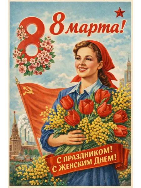 Постер на стену "С 8 марта" бабушке или маме 30x40