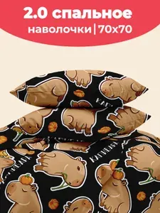 Постельное белье 2 спальное полисатин, нав. 70х70, GALA юность, Забавная капибара, черный