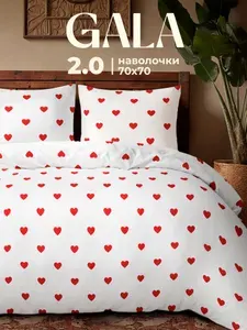 Постельное белье 2 спальное полисатин, нав. 70х70, GALA, Красные сердца, белый
