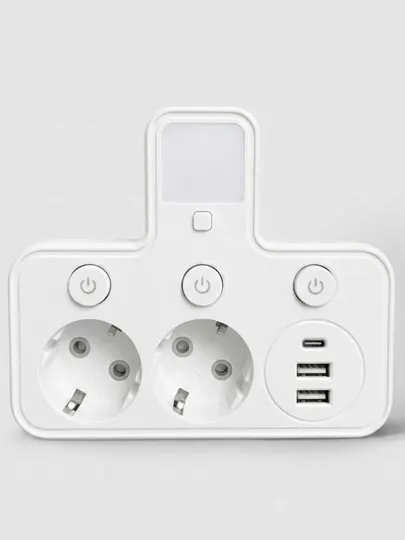 Cетевой фильтр тройник разветвитель с подсветкой 2 розетки с USB и Type-C