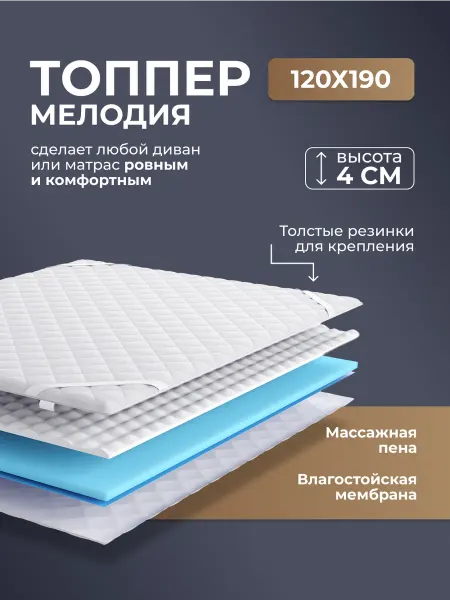 RIFORMA Толстый наматрасник-топпер Мелодия 120х190 см, толщина 4 см