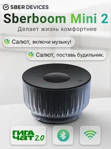 Умная колонка Sber Sberboom Mini 2, с голосовым помощником Салют, квантовый черный (SBDV-00250A)