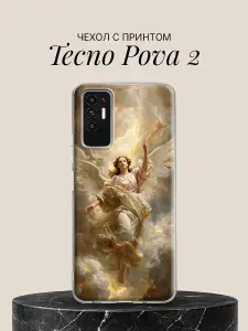 Чехол на Tecno Pova 2 с принтом Ангел в золотых облаках