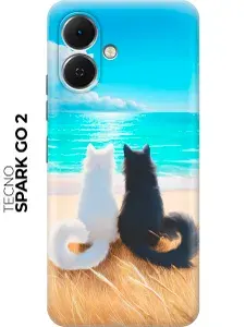 Силиконовый чехол на Tecno Spark Go 2 с принтом "Белая кошка и черный кот"