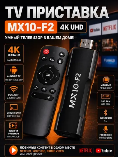 Приставка для телевизора Smart TV Box, 2-е поколение, поддержка 4K