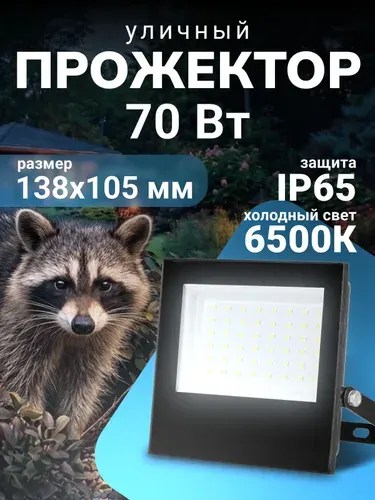 Прожектор светодиодный уличный 70 Вт влагозащита IP65 6500К