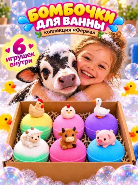 Cheeky_bombs Бомбочки для ванны с игрушками детские, 6 шт