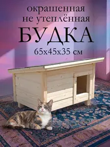 Домик будка для кошек уличный окрашенный, для 2-3 кошек, конура, до 25см в холке, размер 65х45х35см