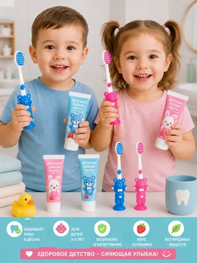 Детская зубная щетка 2-5 лет, мягкая щетка на присоске для детей