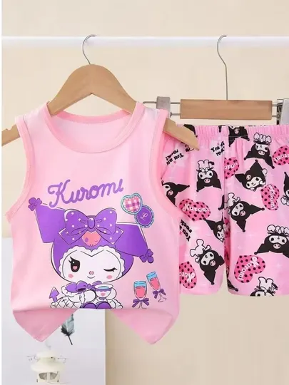Розовый комплект для девочки с футболкой и шортами, 2-7 лет, летний домашний костюм