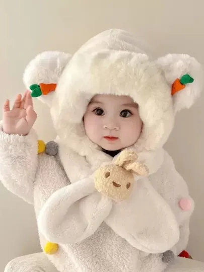 Теплая зимняя шапка для девочек, с ушками, 2-8 лет