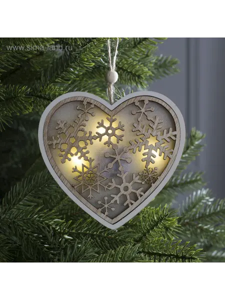 Официальный представитель "Luazon Lighting" Ёлочная игрушка «Сердце в снежинках», от батареек, свечение