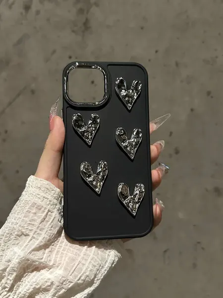 Чехол "О'кейси", силикон, с зеркальными сердцами, для iPhone 13, чёрный
