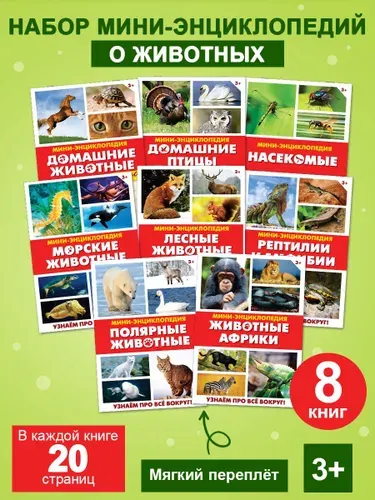 Энциклопедия детская БУКВА-ЛЕНД "Мир животных", набор мини книг, 8 книжек, по 20 страниц, для детей | Соколова Юлия Сергеевна