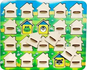 Развивающий пазл-вкладыш Smile Decor "Мемо домики", игра-мемори для развития памяти, 20 окошек