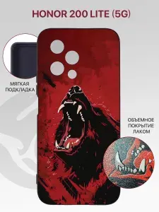 Чехол для Honor 200 Lite 5G с защитой камеры, с внутренней подкладкой из микрофибры, черный с принтом МЕДВЕДЬ ПАСТЬ, лаковое покрытие / Хонор 200 Лайт