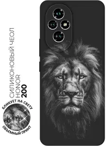 Силиконовый чехол на Honor 200 с принтом "Графическая мощь льва" матовый черный