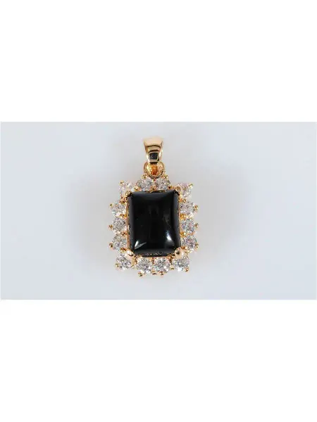 Lotus jewelry Кулон с черным ониксом "Квадрат в цирконах"