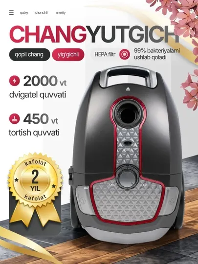 Пылесос Midea 5516 MVC5516-G мешковой 2000Вт 5 л мощный для дома