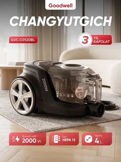 Goodwell контейнерный пылесос GVC-C0120BL, 2000 Вт, циклонная система + HEPA13