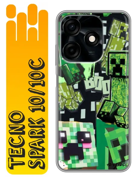 360skin Чехол на Tecno Spark 10, 10С Minecraft Майнкрафт