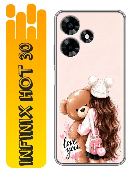 360skin Чехол на Infinix Hot 30 Девочка с мишкой для девочек