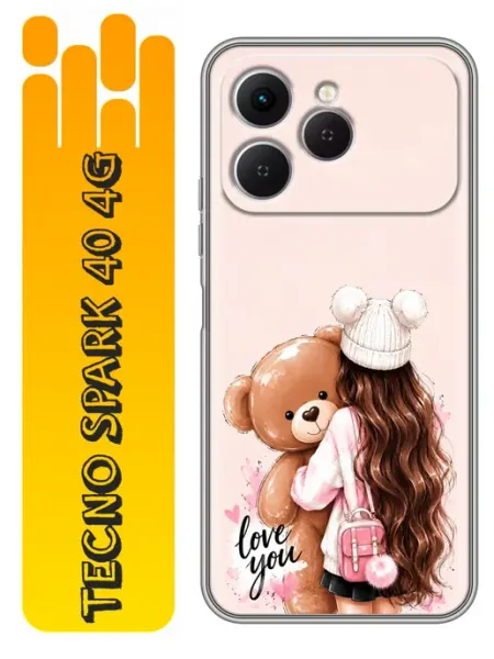 360skin Чехол на Tecno Spark 40 Девочка с мишкой для девочек