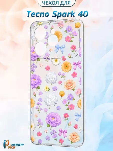 Infinity pick Чехол на Tecno Spark 40 с принтом Цветочный бантик