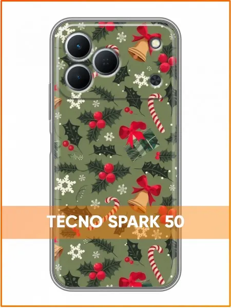 Case Face Чехол на Tecno Spark 50 с принтом Новый год ассорти