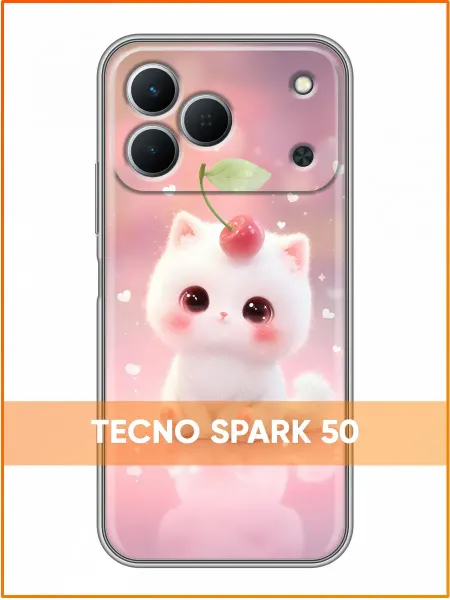 Case Face Чехол на Tecno Spark 50 с принтом Котенок с вишней