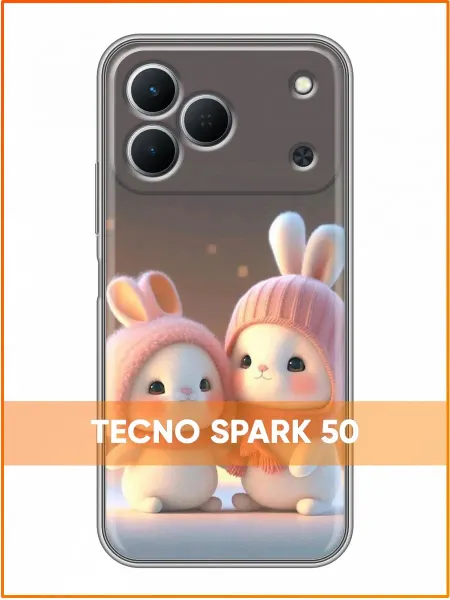 Case Face Чехол на Tecno Spark 50 с принтом Зайчики в шапках