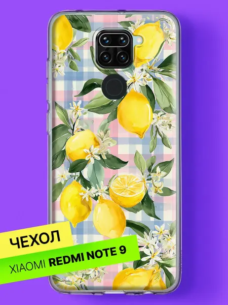 Xiaomi Чехол на Redmi Note 9 с принтом Лимоны на клетке