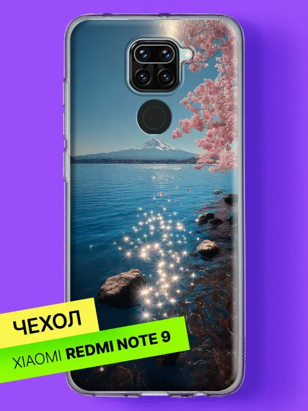 Xiaomi Чехол на Redmi Note 9 с принтом Фудзи и сакура