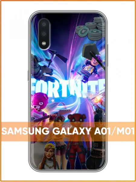 Case Face Чехол на Samsung Galaxy A01 с принтом Фортнайт коллаж
