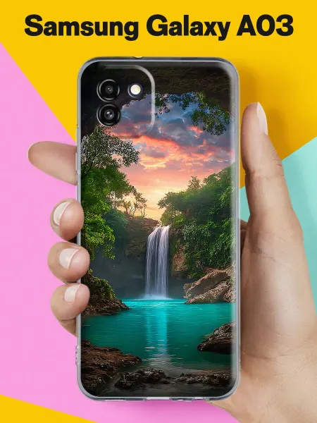 Samsung Чехол на A03 с принтом Водопад в сумерках