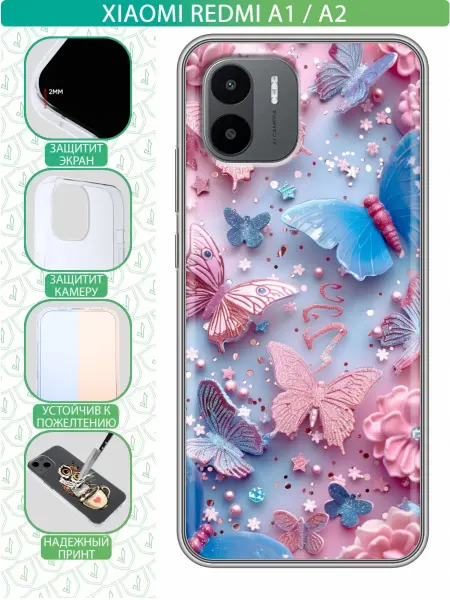 InThisCase Чехол на Xiaomi Redmi A1 с принтом Бабочки
