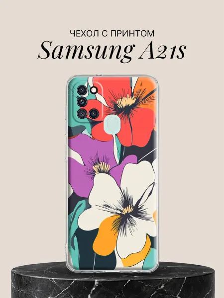 Samsung Чехол на A21s с принтом Яркие маки