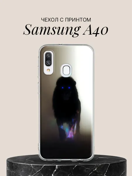 Samsung Чехол на A40 Космическая горилла с неоновыми глазами