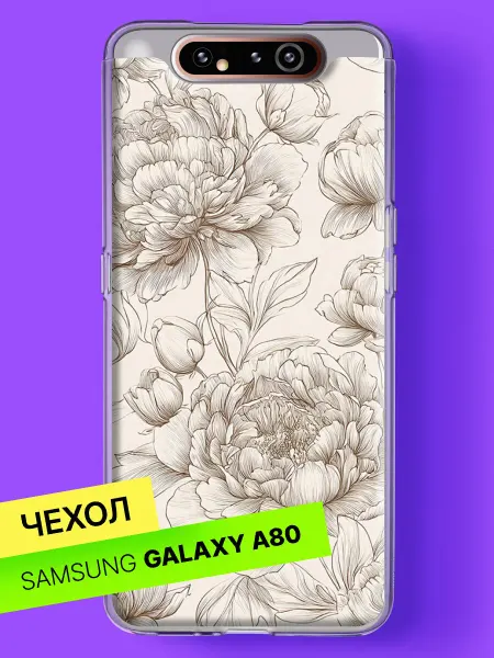Samsung Чехол на A80 с принтом Нежные пионы в графике