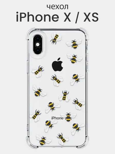 Мобимания Чехол iPhone X XS с пчелами прозрачный