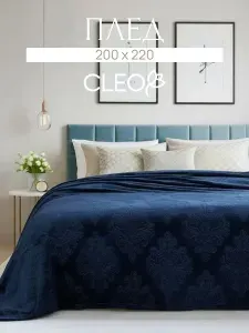 Плед 200х220 однотонный евро Cleo покрывало на кровать и диван велсофт в тубусе