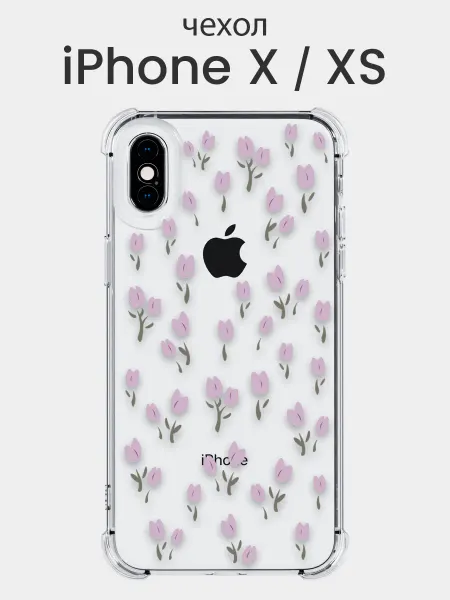 Мобимания Чехол iPhone X XS с цветочками прозрачный