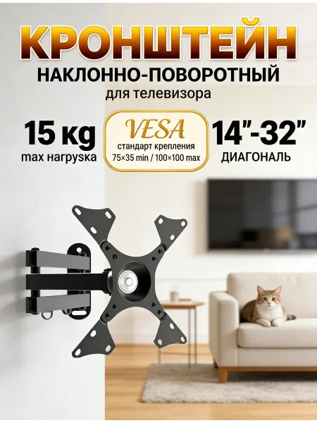 Krasmee Кронштейн для телевизора для 10 27 дюймов регулируемый