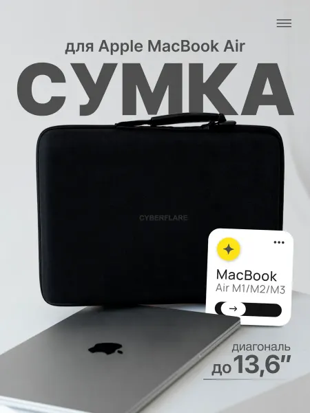 Киберфлэйр Сумка чехол для ноутбука Macbook Air 13 (M1, M2, M3, М4)