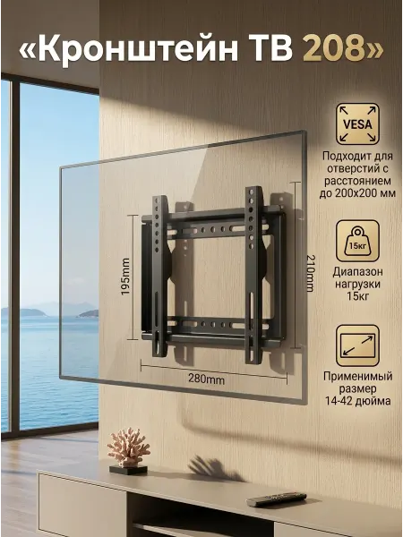 Ultramounts-QB Кронштейн для телевизора VESA 200x200 14-42 до 15 кг
