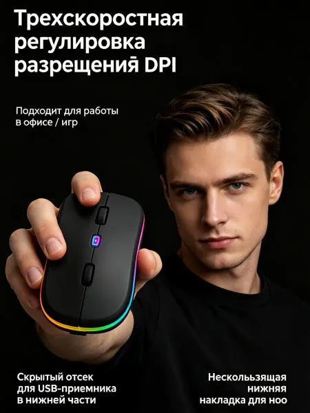 DETRIX Мышка для ноутбука с бесшумными кликами