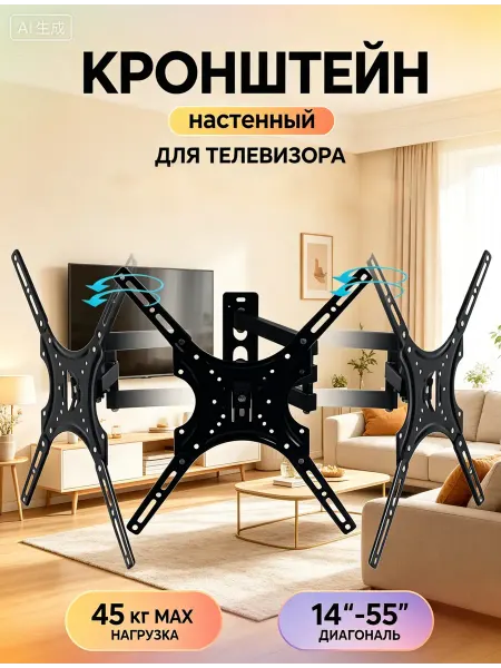 Krasmee Кронштейн для телевизора лёгкий монтаж 14-55 дюймов