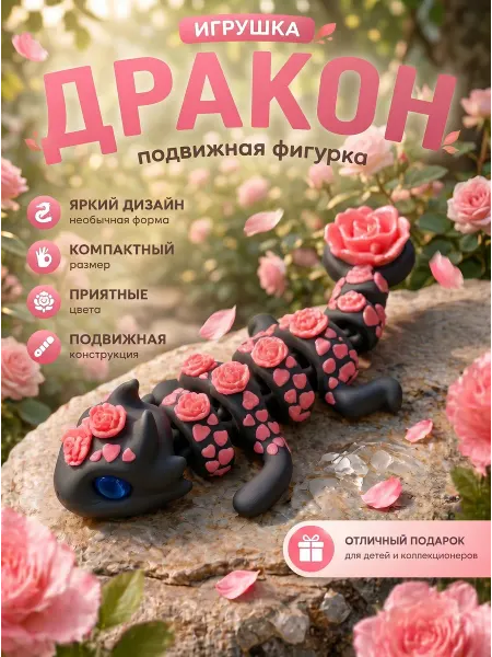 Игрушка антистресс дракон с розами подвижная