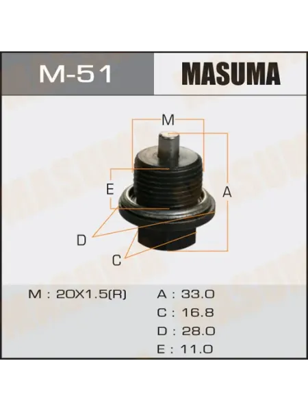 MASUMA Болт маслосливной С МАГНИТОМ (с шайбой) Subaru 20х1.5mm MASU