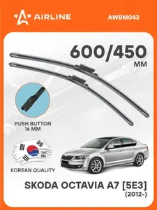 Щетки стеклоочистителя для Skoda Octavia A7 5E3 (2012-) 600/450мм 2 шт бескаркасные PREMIUM / Дворники автомобильные Шкода Октавия А7 AIRLINE AWBM043